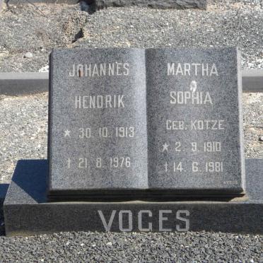 VOGES Johannes Hendrik 1913-1976 &amp; Martha Sophia KOTZE 1910-1981