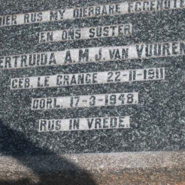 VUUREN Gertruida A.M., J. van nee LE GRANGE 1911-1948