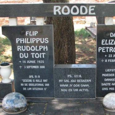 ROODE Philippus Rudolph du Toit 1925-2000 &amp; Elizabeth Petronella 1937-1998