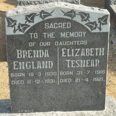 ENGLAND Brenda 1930-1931 :: TESNEAR Elizabeth 1916-1921