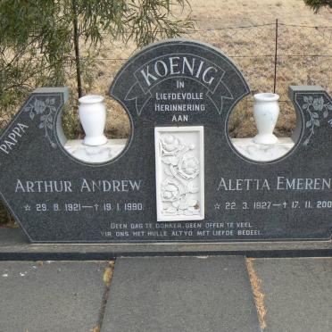 KOENIG Arthur Andrew 1921-1990 &amp; Aletta Emerentia 1927-2008