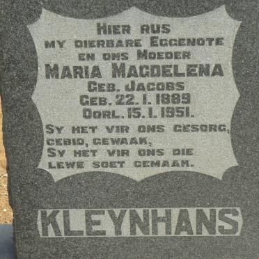 KLEYNHANS Maria Magdalena geb JACOBS 1889-1951
