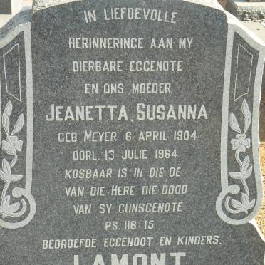 LAMONT Jeanetta Susanna geb MEYER 1904-1964
