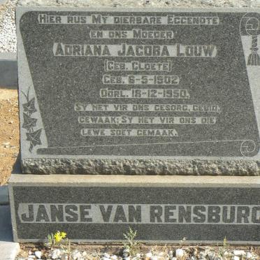 RENSBURG Adriana Jacoba Louw, Janse van geb CLOETE 1902-1950