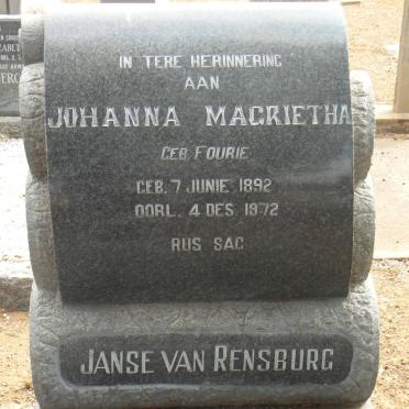 RENSBURG Johanna Magrietha, Janse van geb FOURIE 1892-1972