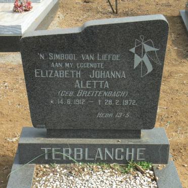 TERBLANCHE Elizabeth Johanna Aletta geb BREITENBACH 1912-1972