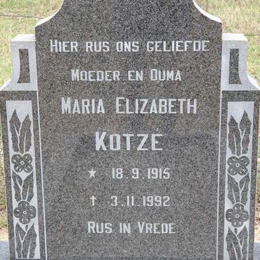 KOTZE Maria Elizabeth nee JANSE VAN VUUREN 1915-1992