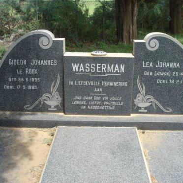 WASSERMAN Gideon Johannes Le Roux 1895-1983- Lea Johanna JONCK 1896-1968