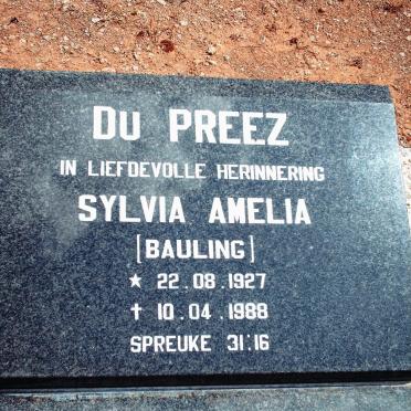 PREEZ Sylvia Amelia, du nee BAULING 1927-1988