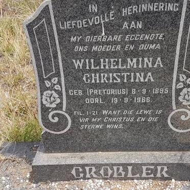 GROBLER Wilhelmina Christina nee PRETORIUS 1895-1966