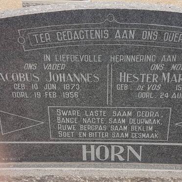 HORN Jacobus Johannes 1873-1956 &amp; Hester Margrietha DE VOS 1873-1959