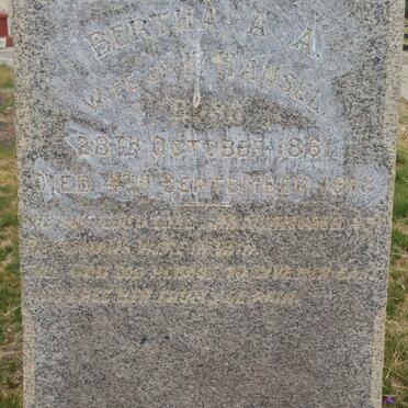 HANSEL Bertha A.A. 1861-1918