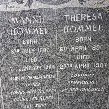 HOMMEL Mannie 1887-1964 &amp; Theresa 1896-1987