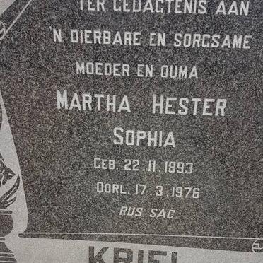 KRIEL Martha Hester Sophia 1893-1976