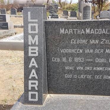 LOMBARD Martha Magdalena voorheen VAN DER MERWE nee VAN ZYL 1893-1973