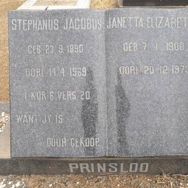 PRINSLOO Stephanus Jacobus 1890-1969 &amp; Janetta Elizabeth 1900-1973