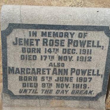 POWELL Margaret Ann 1907-1919 :: POWELL Jenet Rose 1911-1912