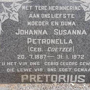 PRETORIUS Johanna Susanna Petronella nee COETZEE 1887-1972