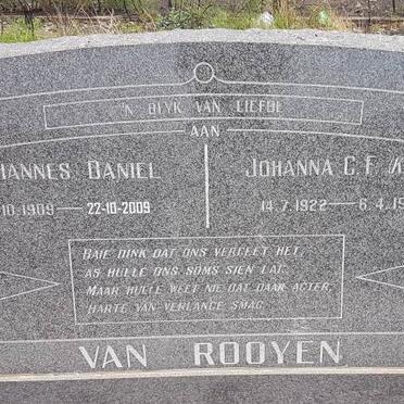 ROOYEN Johannes Daniel, van 1909-2009 &amp; Johanna C.F. 1922-1966