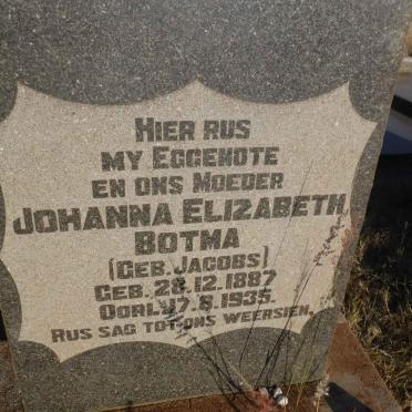 BOTMA Johanna Elizabeth nee JACOBS 1887-1935