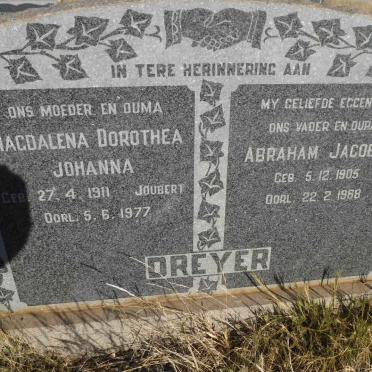 DREYER Abraham Jacobus 1905-1968 &amp; Magdalena Dorothea Johanna JOUBERT 1911-1977