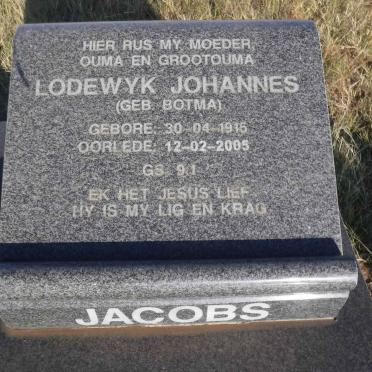 JACOBS Lodewyk Johannes nee BOTMA 1915-2005