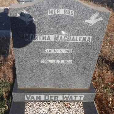 WATT Martha Magdalena, van der 1916-1932 :: VAN DER WATT Petrus Johannes 1945-2009