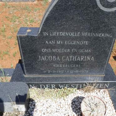WESTHUIZEN  Jacoba Catharina, van der nee KRUGER 1912-1978