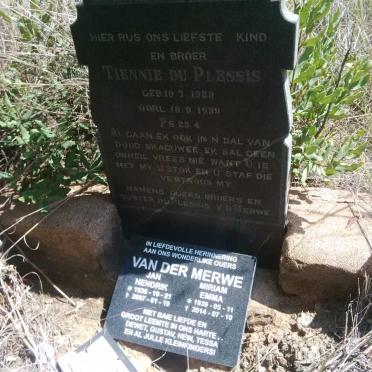PLESSIS Tiennie, du 1923-1939 :: VAN DER MERWE Jan Hendrik 1936-2007 &amp; Miriam Emma 1939-2014