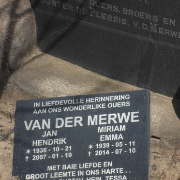 PLESSIS Tiennie, du 1923-1939 :: VAN DER MERWE Jan Hendrik 1936-2007 &amp; Miriam Emma 1939-2014