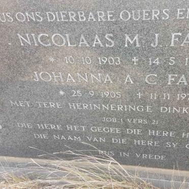 FAURIE Nicolaas M.J. 1903-1979 &amp; Johanna A.C. 1905-1979