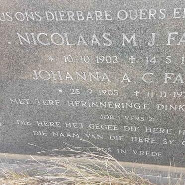 FAURIE Nicolaas M.J. 1903-1979 &amp; Johanna A.C. 1905-1979