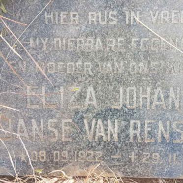 RENSBURG Eliza Johanna, Janse van 1922-1985