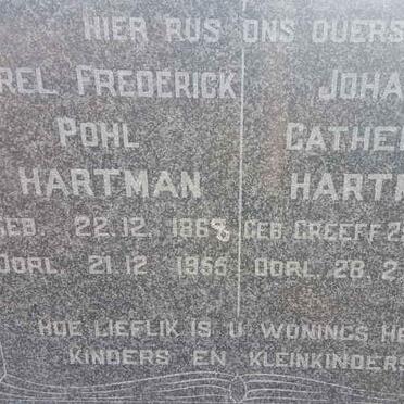 HARTMAN Carel Frederick Pohl 1868-1955 &amp; Johanna Catherina GREEFF 1882-1926