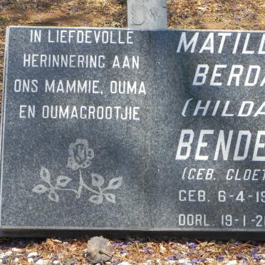 BENDER Matilda Berda nee CLOETE 1936-2006