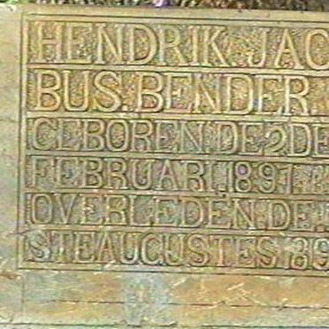 BENDER Hendrik Jacobus 1897-1897