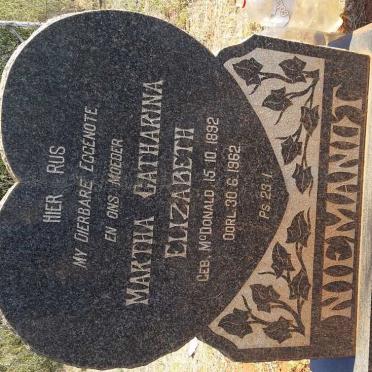 NIEMANDT Martha Catharina Elizabeth nee MCDONALD 1892-1962