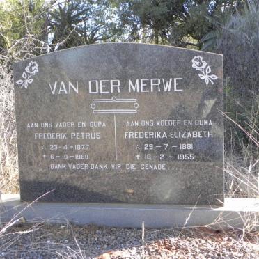 MERWE Frederik Petrus, van der 1877-1960 &amp; Frederika Elizabeth 1881-1955