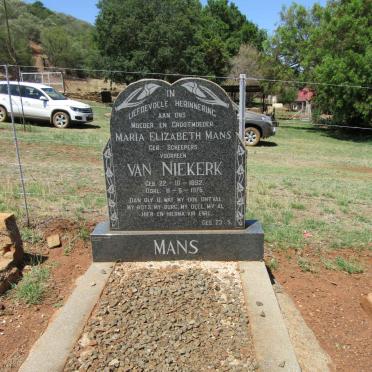 MANS Maria Elizabeth formerly VAN NIEKERK nee SCHEEPERS 1892-1975