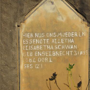 SCHWAN Alletha Elisabeth nee ENGELBRECHT 1884-1963 