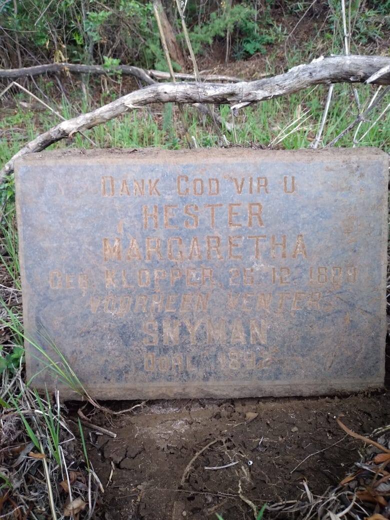 SNYMAN Hester Margaretha voorheen VENTER nee KLOPPER 1829-1892