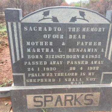 SPARKS Benjamin A. 1855-1932 &amp; Martha L. 1857-1930