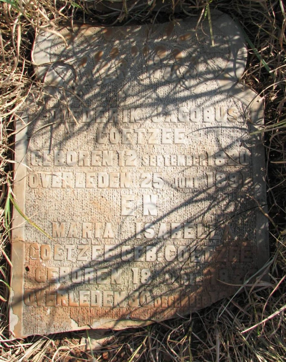 COETZEE Diederik Jacobus 1820-1891 &amp; Maria Isabella COETZEE 1827-?