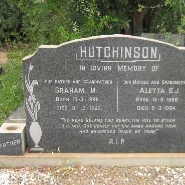 HUTCHINSON Graham M. 1888-1963 &amp; Aletta S.J. 1888-1964