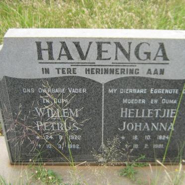 HAVENGA Willem Petrus 1922-1982 &amp; Helletjie Johanna 1924-1981