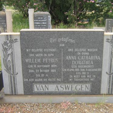 ASWEGEN Willem Petrus, van 1894-1968 &amp; Anna Catharina Dorathea BADENHORST 1895-1972
