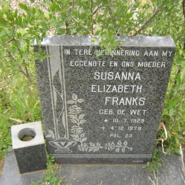 FRANKS Susanna Elizabeth nee DE WET 1923-1978