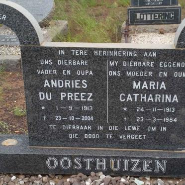 OOSTHUIZEN Andries du Preez 1913-2004 &amp; Maria Catharina 1913-1984
