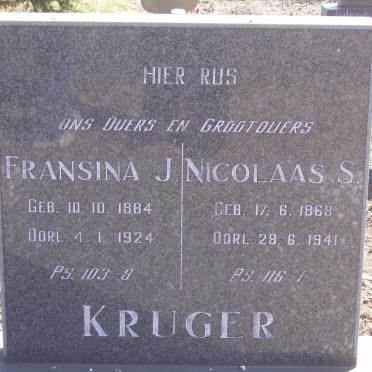 KRUGER Nicolaas S. 1868-1941 &amp; Fransina J. 1884-1924