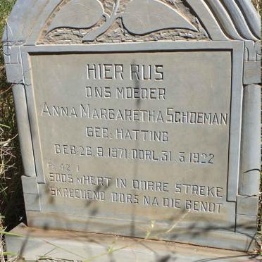 SCHOEMAN Anna Margaretha nee HATTING 1871-1922